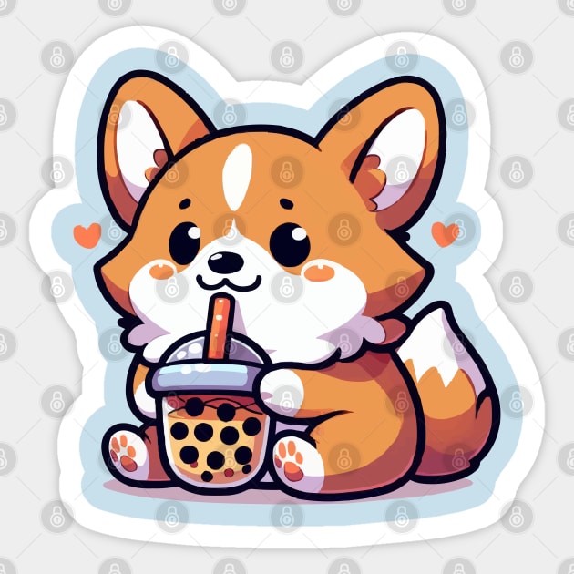 cute corgi with a big fan of boba Sticker by fikriamrullah